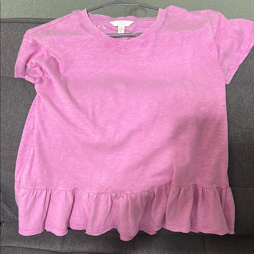 Time and Tru Pink Short Sleeve Ruffle Tee